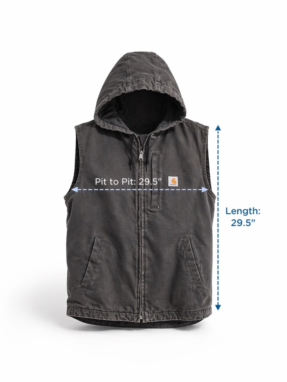 Gray Hooded Carhartt Vest fleece lined 5 pockets